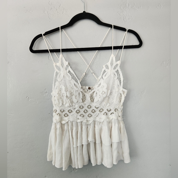 Free People Adella Cami Lace Ruffled Tank in White sz Small - Picture 6 of 11